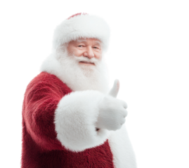 Elderly caucasian male santa giving a thumbs up in festive attire, cut out
