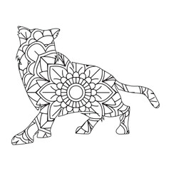 Intricate Mandala Cat Design Adult Coloring Page Printable
