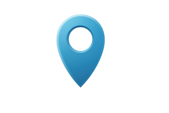 Blue location pin icon on transparent background for maps and navigation, cut out - Powered by Adobe