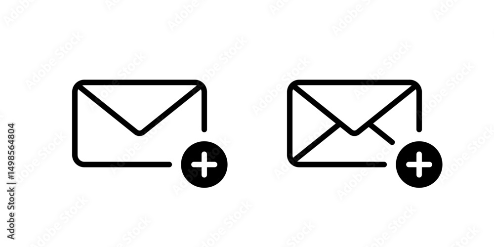 Poster add message icon in line style. envelope email with plus sign symbol