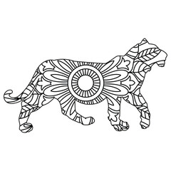 Intricate Mandala Design of a Running Jaguar Adult Coloring Page