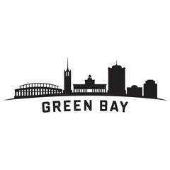 Vector Green Bay skyline. Travel Green Bay famous landmarks. Business and tourism concept for presentation, banner, web site. Vector black silhouette. with white background