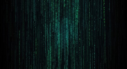 Digital code stream cascading down a dark background