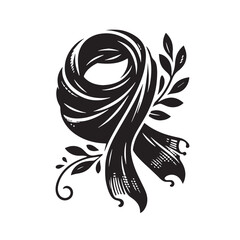 Black Color Scarf Silhouette Vector Illustration, Solid White Background. minimal vector design