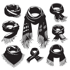 Black Color Scarf Silhouette Vector Illustration, Solid White Background. minimal vector design
