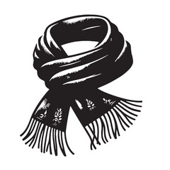 Black Color Scarf Silhouette Vector Illustration, Solid White Background. minimal vector design