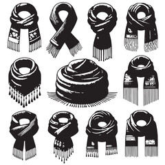 Black Color Scarf Silhouette Vector Illustration, Solid White Background. minimal vector design