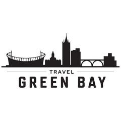 Fototapeta premium Vector Green Bay skyline. Travel Green Bay famous landmarks. Business and tourism concept for presentation, banner, web site. Vector black silhouette. with white background