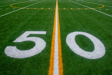 50 yard line on artificial turf centered