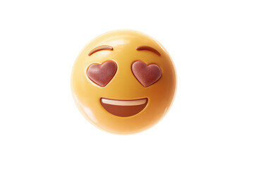 Fototapeta premium Smiling heart-eyes emoji on white background expressing love and happiness, cut out