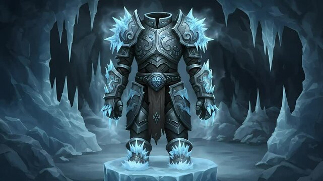 Epic Fantasy RPG Game Glacial Armor Item - Powerful Knight's Frozen Battle Gear
