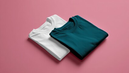 Close-Up of Folded White and Vibrant T-Shirts on Pastel Background, Minimalist and Premium Style