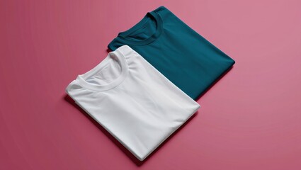 Close-Up of Folded White and Vibrant T-Shirts on Pastel Background, Minimalist and Premium Style