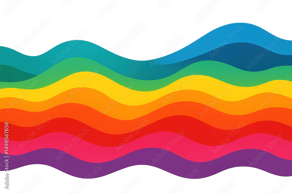 Poster colorful wavy lines creating a vibrant rainbow pattern on a transparent background, ideal for graphi