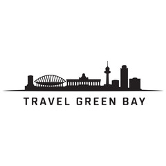 Vector Green Bay skyline. Travel Green Bay famous landmarks. Business and tourism concept for presentation, banner, web site. Vector black silhouette. with white background