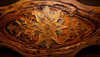 Intricate wooden carving featuring a star design, showcasing craftsmanship and artistry.