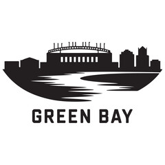 Vector Green Bay skyline. Travel Green Bay famous landmarks. Business and tourism concept for presentation, banner, web site. Vector black silhouette. with white background