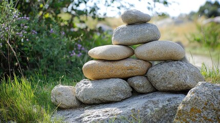 A balanced formation of stones, where each stone is placed with purpose, symbolizing the importance of collaboration and mutual support in teamwork.