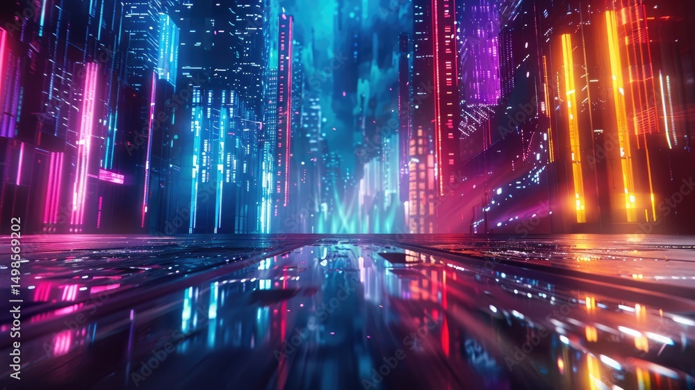 Poster abstract of digital shape or line and technological cyber style particle design connect in surreal e