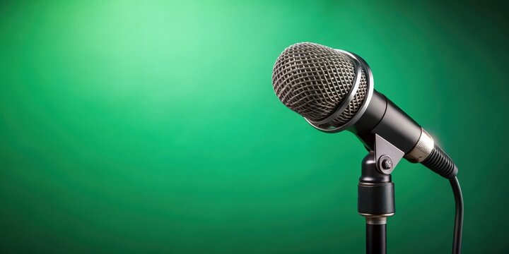 High-quality microphone with stanchion on green background