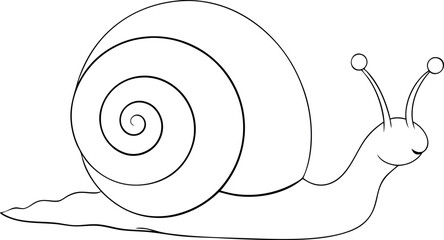 Line art snail shows a calm expression while slowly gliding across the surface