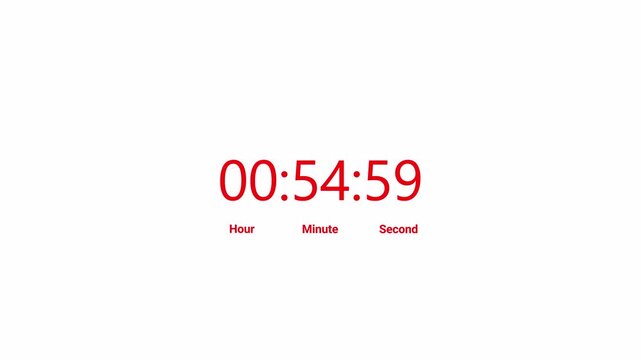 Animated Digital one hours countdown timer in one minute 1 hour countdown, timer animation in sixty seconds,4k video