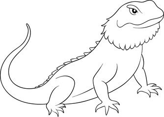 Outlined bearded dragon is standing and looking upward with a transparent background