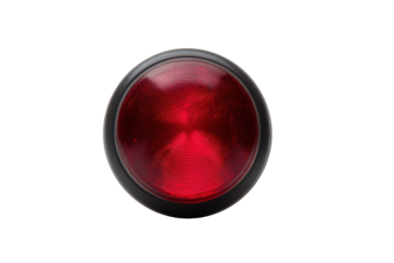 Red circular emergency light on black background, cut out