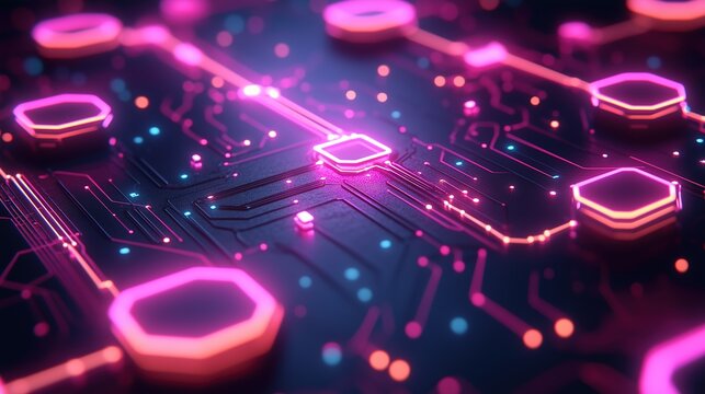 Abstract neural network architecture diagram with geometric nodes and glowing connections, isometric input/output layers, hexagonal hidden patterns, digital matrix background in monochrome neon accent