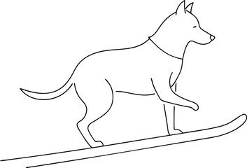 Outlined dog with collar skis forward, displaying a minimalist winter adventure on white