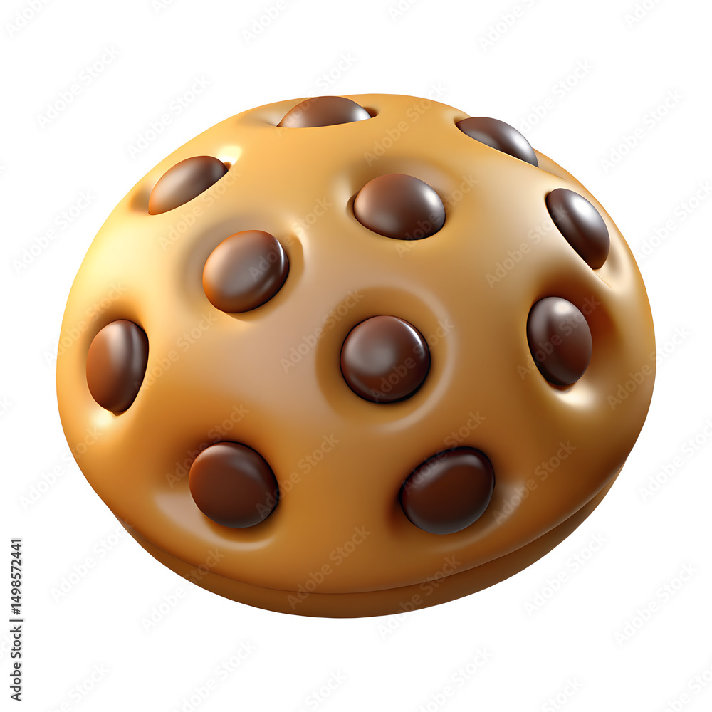 Poster 3d render of a spherical chocolate chip cookie isolated on transparent background