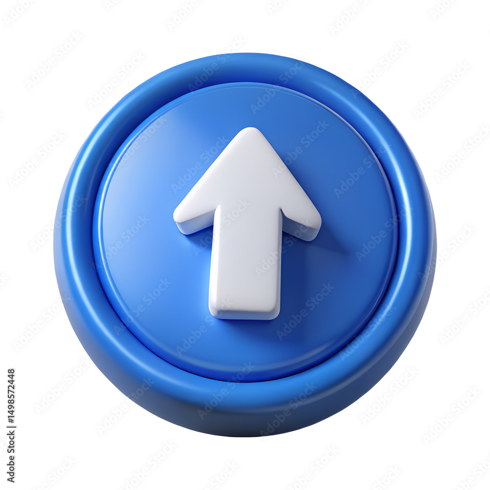 Poster 3d render blue circle up arrow button isolated on transparent background