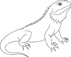 Outlined lizard with spiky scales poses, showcasing its unique features on transparent background