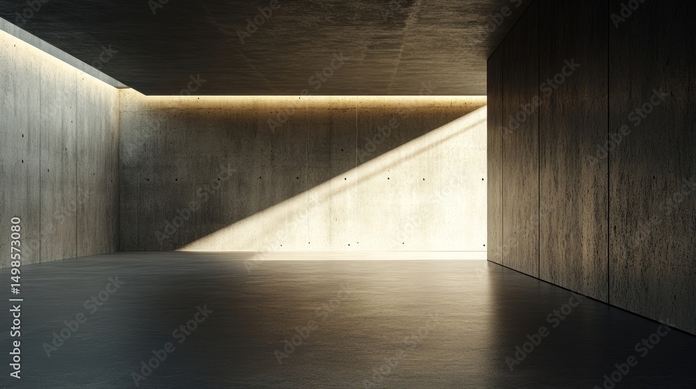 Poster a large concrete wall with an empty floor lighting architecture design.