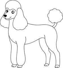Outlined poodle dog standing calmly displays distinctive fur and fluffy tail on white background