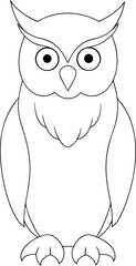 Upright owl shows detailed line work against a white background 