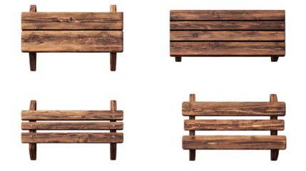 Top View of Wood Bench Set Isolated on Transparent Background

