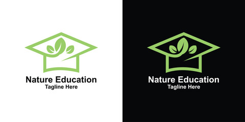 logo design combination hat graduation and leaf,nature,symbol,icon,idea,creative.