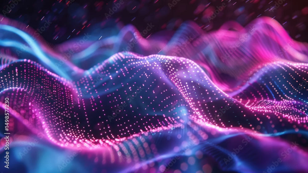 Poster a captivating abstract digital illustration featuring colorful waves in motion, showcasing vibrant l