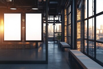 Fototapeta premium Industrial Loft with Blank Posters