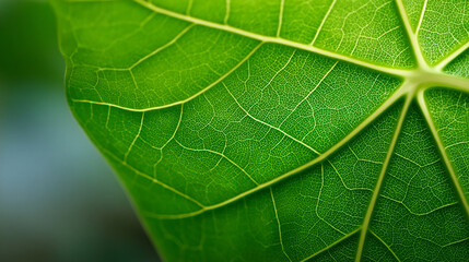 Obraz premium Close Up of a Vibrant Green Leaf Showing Detailed Veins and Texture in Natural Sunlight Outdoors