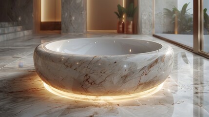 Luxury Modern Marble Bathtub with Undermount Lighting in High-End Bathroom Interior