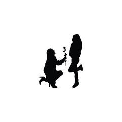 Silhouette Vector Illustration of a Girl Giving Roses to a Friend Heartwarming Moment of Friendship and Kindness in Black Vector Style