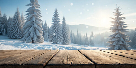 Chritmas Winter landscape with wooden fence, Chritmas