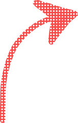 手描きで赤いドット柄の右上向きカーブの矢印アイコン