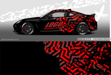 Illustration vector grahic of Car wrap decal with abstract geometry design.Black, red colour. Livery car editable. Mockup template sticker vinyl for racing, drift, rally, or daily use © Gayuhdesu