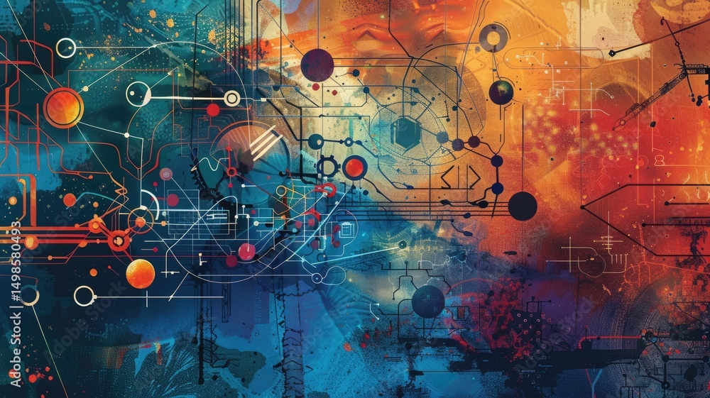 Poster this vibrant abstract digital art piece features dynamic elements and bold colors, creating a visual