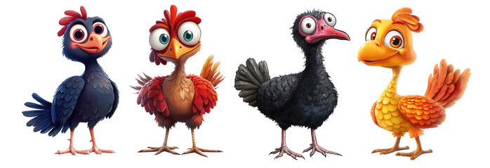 Fototapeta premium Adorable Cartoon Poultry Characters Collection