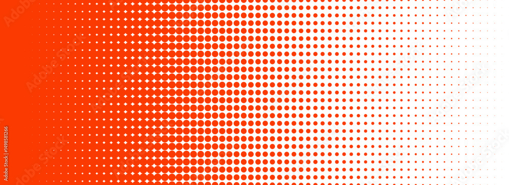 Poster red halftone gradient texture. fading cartoon polka dot background. repeated dotted gradation patter
