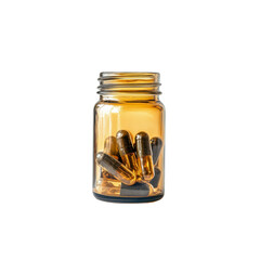 Amber Glass Bottle with Dark Capsules - Supplement, Medicine, Healthcare Concept